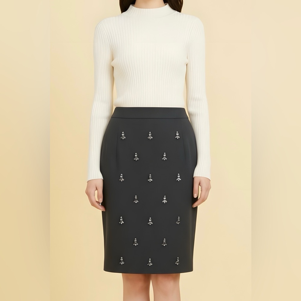 Classy Embellished Slim Fit Ann Taylor Pencil Midi Skirt